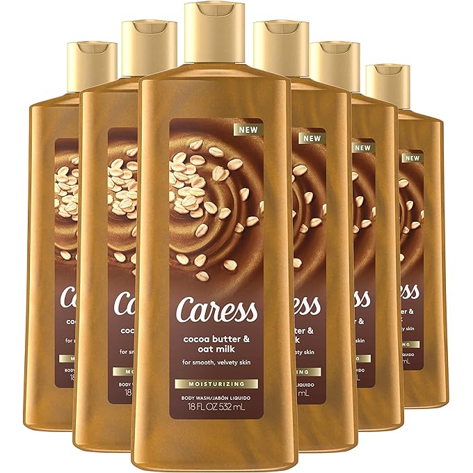Caress Moisturizing Body Wash For Dry Skin Cocoa Butter and Oat Milk Leaves Skin Feeling Instantly Moisturized 18.6 oz 6 Count - Image 1